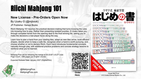 Mahjong Pros Licenses Snap Call Kirinji, Riichi Mahjong 101 Manga